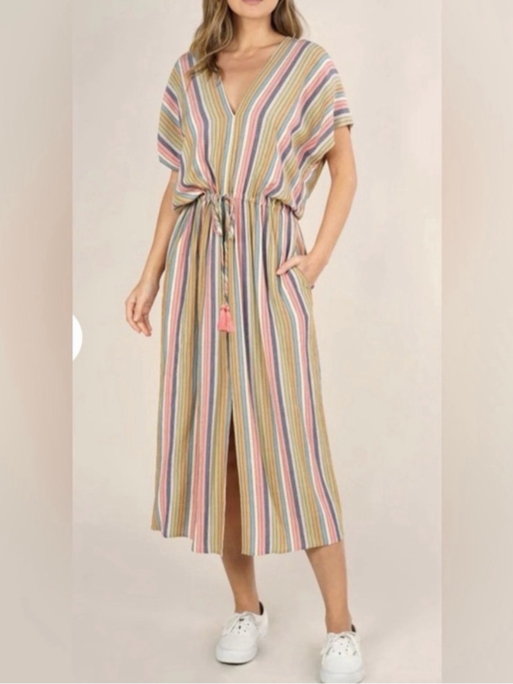 Lovestitch Cassis Stripe Midi Dress Sz Large Multi Stripe Coastal Coverup